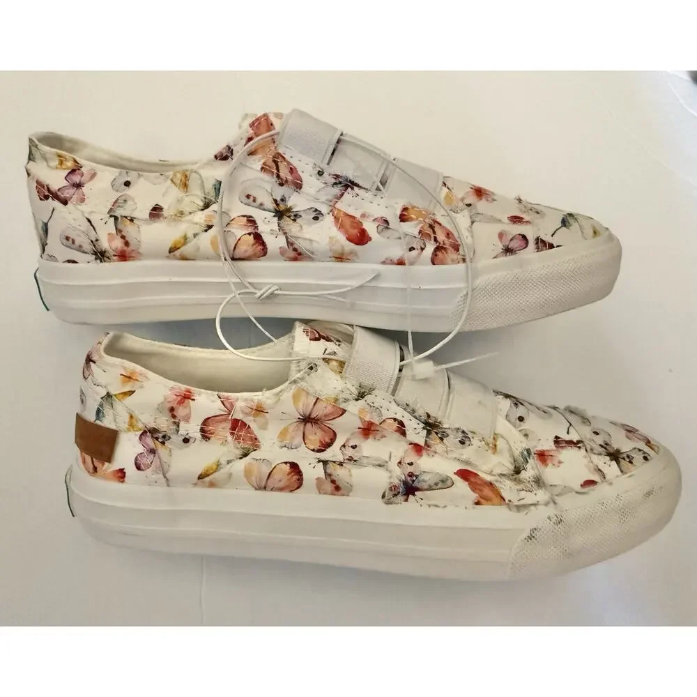 Blowfish Malibu White Butterflies Slip On Casual Comfort Sneaker Shoes Size 7